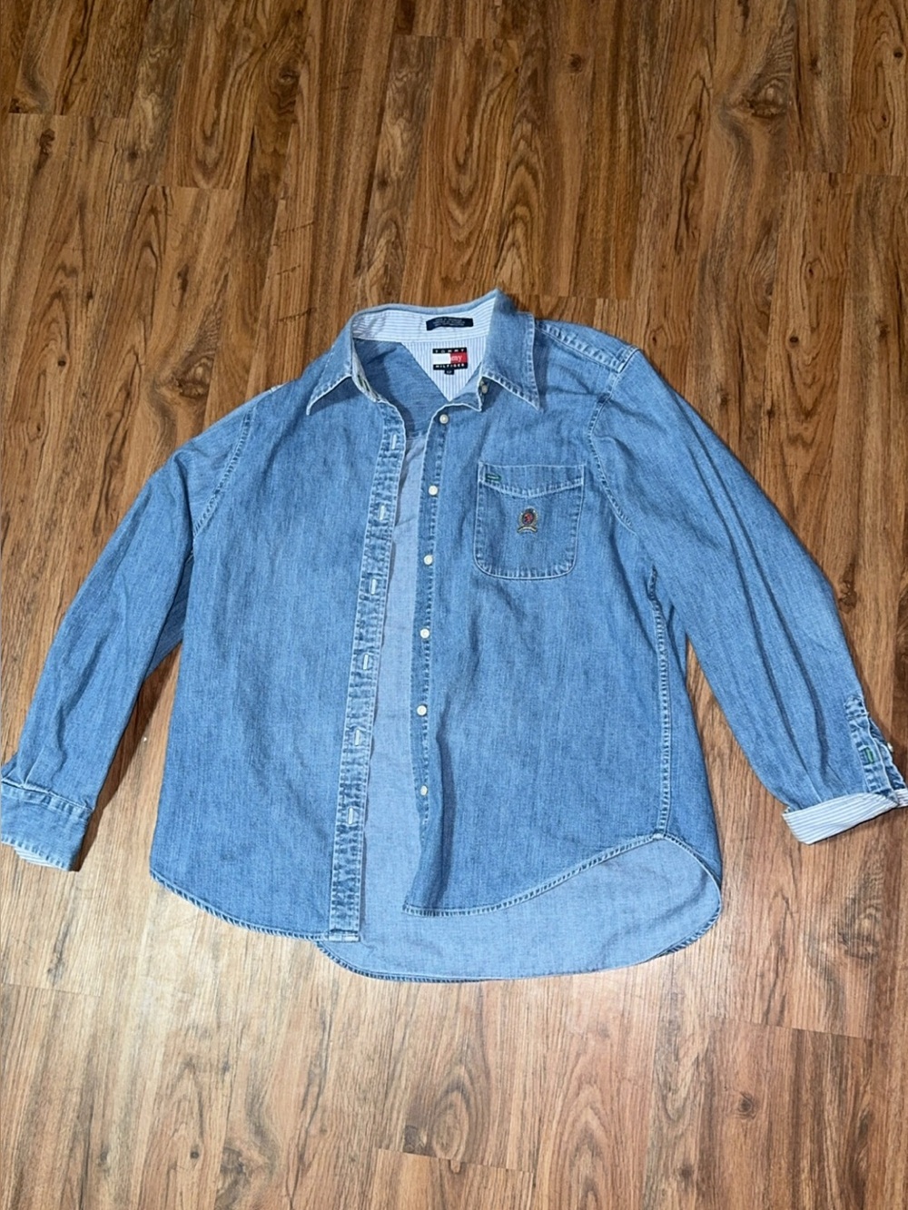 Vintage Tommy Hilfiger Denim Button-Up Shirt - Size 12